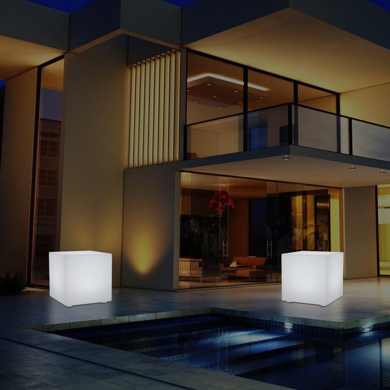 LED Kubus, Lichtgevende Kruk op Netspanning, Tuinlamp, Meerkleurig, 400 x 400 mm
