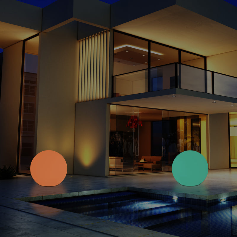 Buitenlamp LED Patio Verlichting, Op Netvoeding, 30cm Dimbare RGB Bol Lamp, 5V met Afstandsbediening