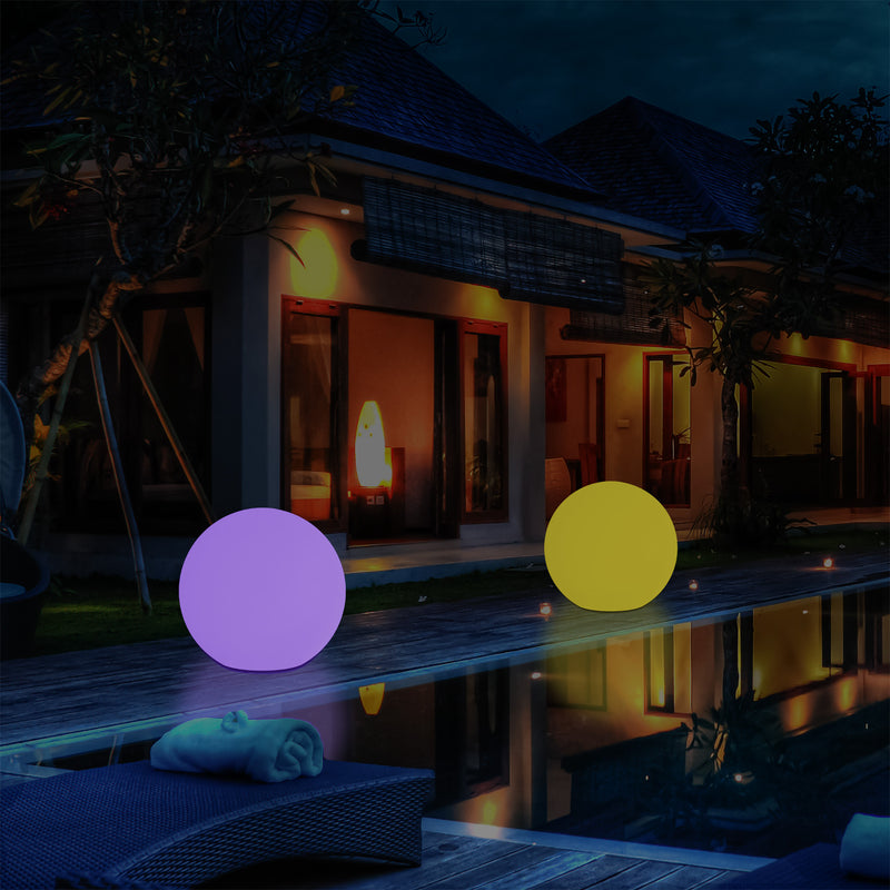 Buitenlamp LED Patio Verlichting, Op Netvoeding, 30cm Dimbare RGB Bol Lamp, 5V met Afstandsbediening