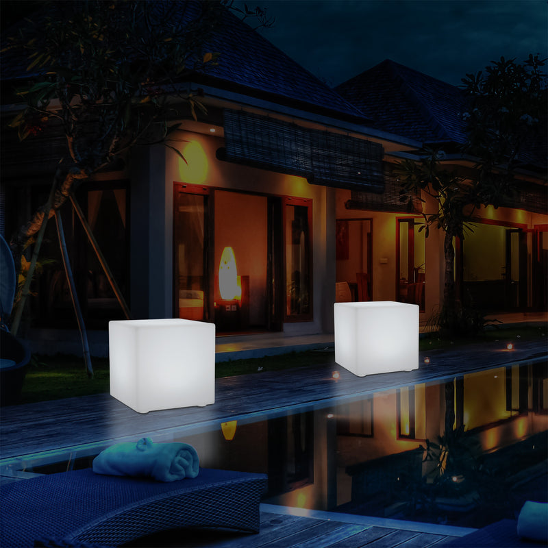 Buitenlicht, Op Netvoeding, 30cm Kleurveranderende LED Terraslamp, Kubus, Buitenlamp