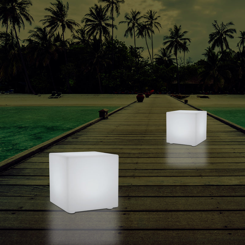 LED Kubus, Lichtgevende Kruk op Netspanning, Tuinlamp, Meerkleurig, 400 x 400 mm