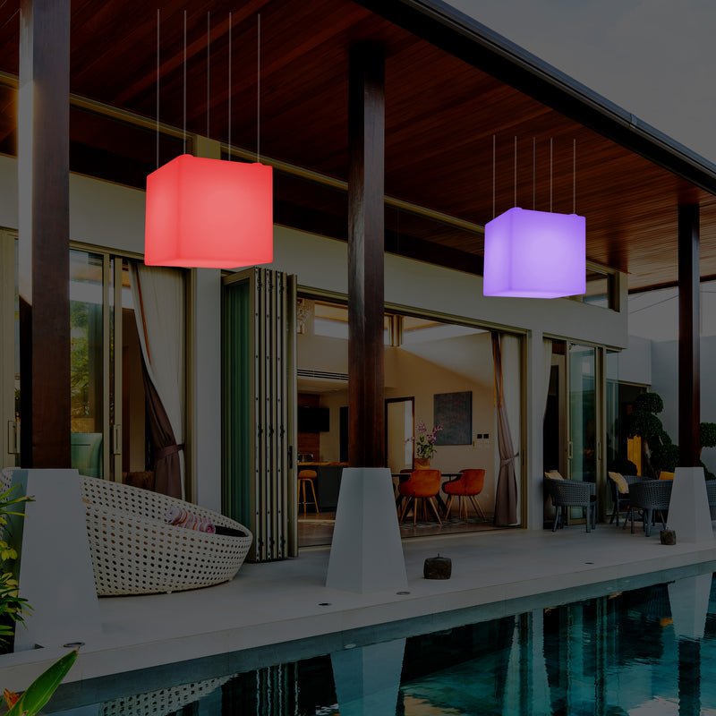 Balkon LED Hanglamp, Op Netvoeding, 40cm Kubus Plafondlamp, Met Afstandsbediening