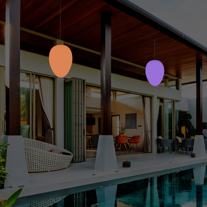 Tuin Patio Plafondlamp, Buitenverlichting, 37cm LED Ei Hanglamp, RGB, Sfeerlicht, Buitenlamp
